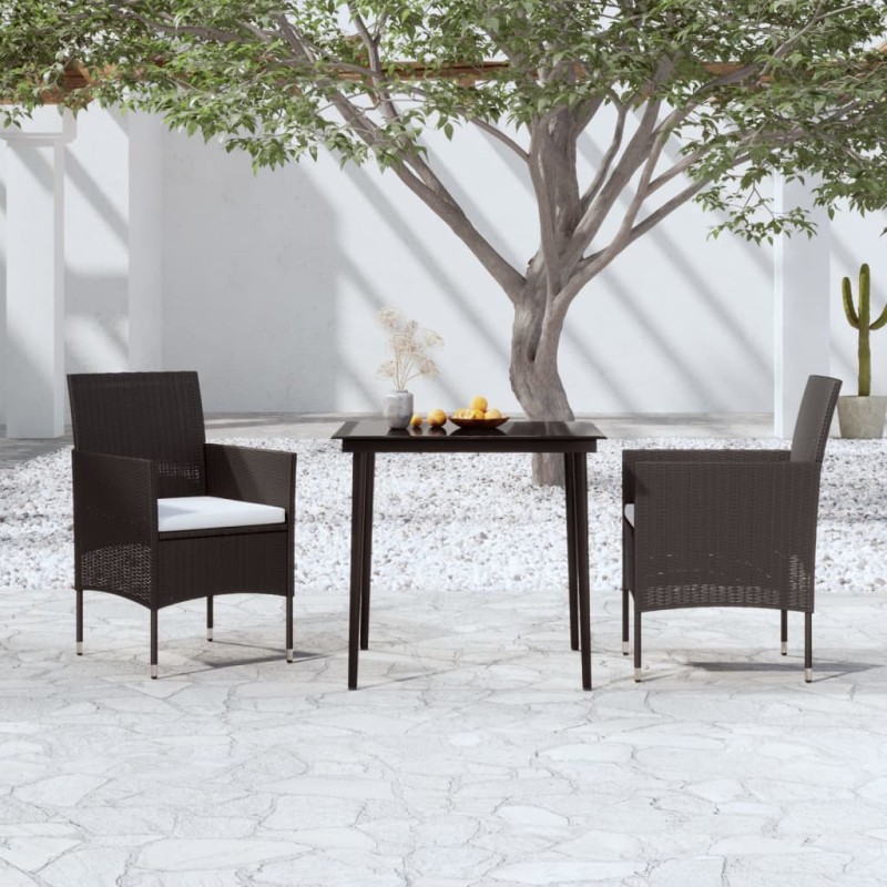 vidaXL Set da Pranzo per Giardino 3 pz con Cuscini Nero vidaXL Set da Pranzo per Giardino 3 pz con Cuscini Nero