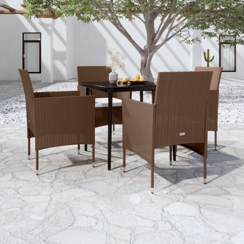 vidaXL Set da Pranzo da Giardino 5 pz con Cuscini Marrone e Nero vidaXL Set da Pranzo da Giardino 5 pz con Cuscini Marrone e Nero