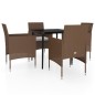 vidaXL Set da Pranzo da Giardino 5 pz con Cuscini Marrone e Nero vidaXL Set da Pranzo da Giardino 5 pz con Cuscini Marrone e Nero