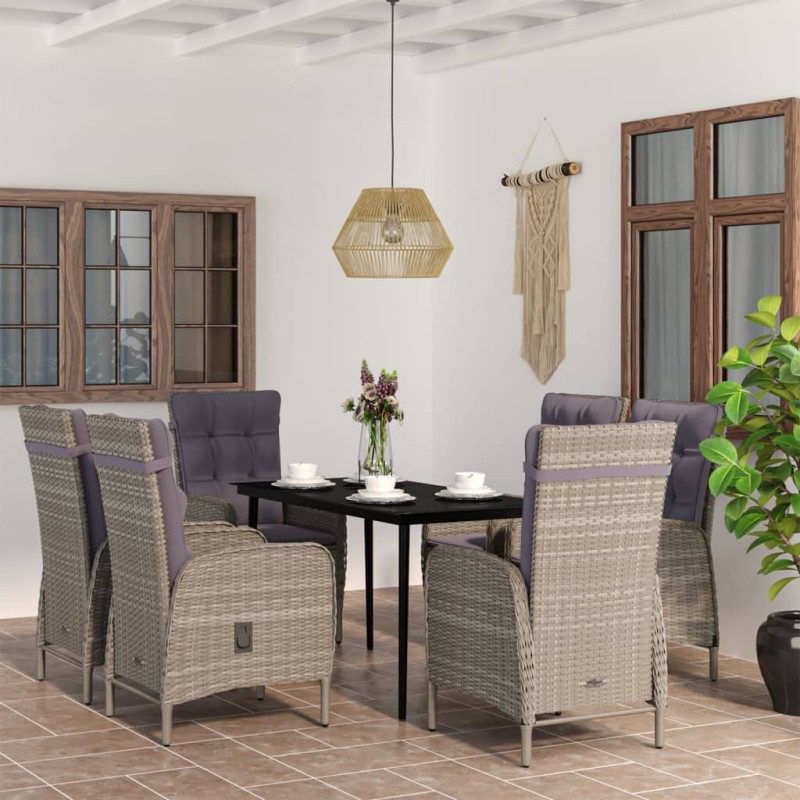 vidaXL Set da Pranzo da Giardino 7 pz con Cuscini Grigio e Nero vidaXL Set da Pranzo da Giardino 7 pz con Cuscini Grigio e Nero