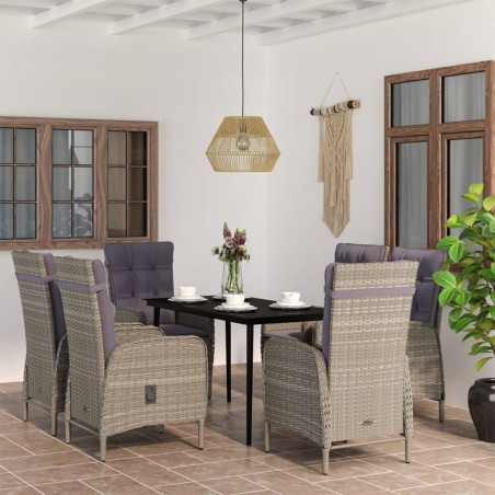 vidaXL Set da Pranzo da Giardino 7 pz con Cuscini Grigio e Nero