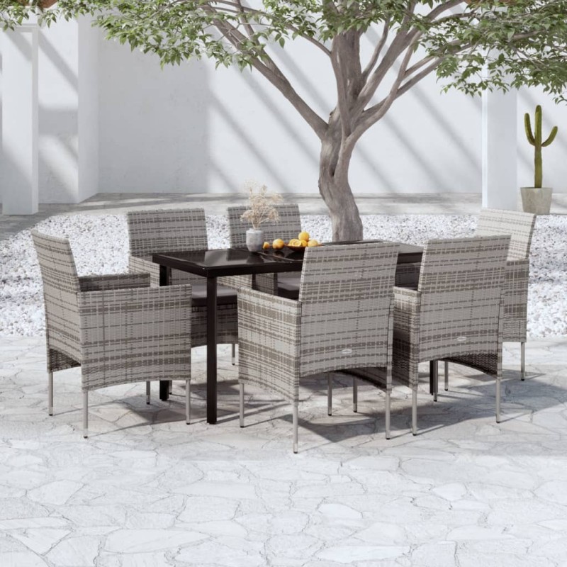 vidaXL Set da Pranzo da Giardino 7 pz con Cuscini Grigio e Nero vidaXL Set da Pranzo da Giardino 7 pz con Cuscini Grigio e Nero