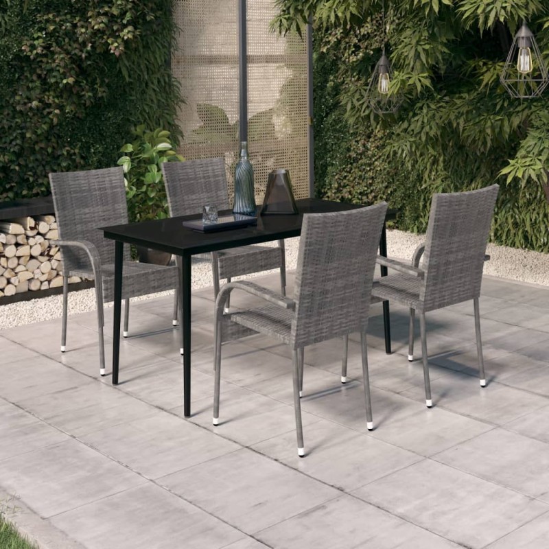 vidaXL Set Mobili da Pranzo da Giardino Grigio e Nero 5 pz