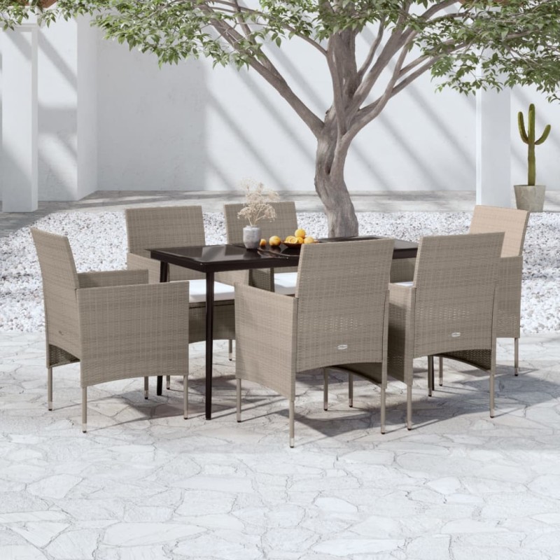 vidaXL Set da Pranzo da Giardino 7 pz con Cuscini Beige e Nero vidaXL Set da Pranzo da Giardino 7 pz con Cuscini Beige e Nero