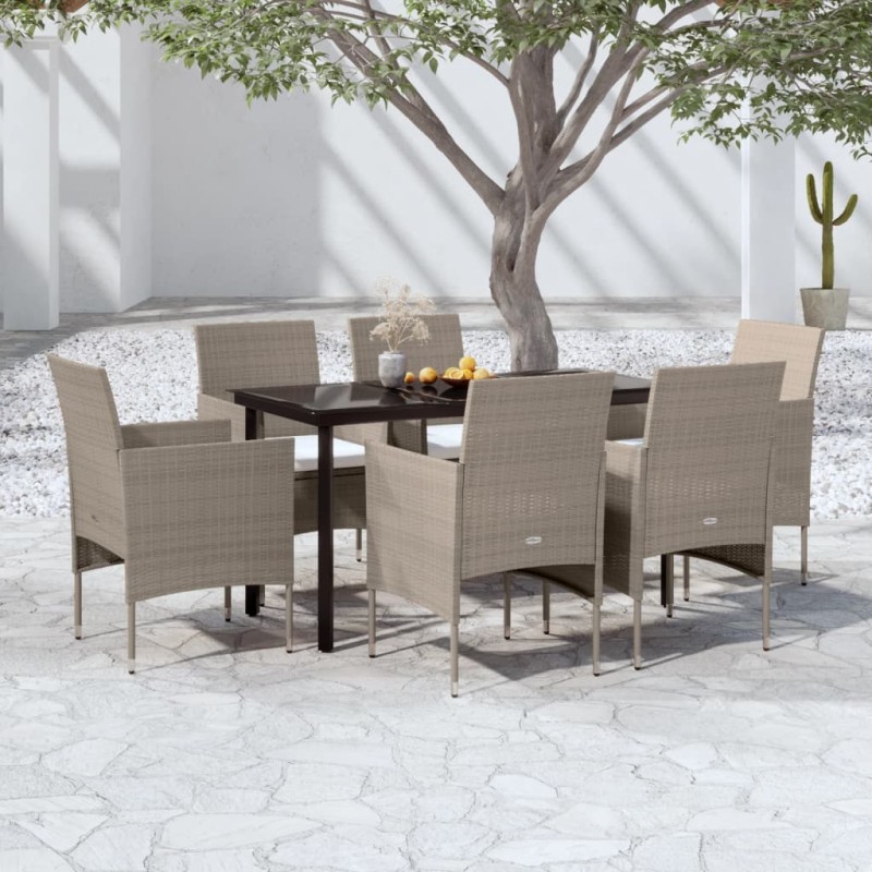 vidaXL Set da Pranzo da Giardino 7 pz con Cuscini Beige e Nero vidaXL Set da Pranzo da Giardino 7 pz con Cuscini Beige e Nero