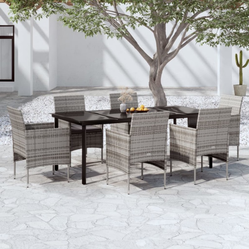 vidaXL Set da Pranzo da Giardino 7 pz con Cuscini Grigio e Nero vidaXL Set da Pranzo da Giardino 7 pz con Cuscini Grigio e Nero
