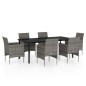 vidaXL Set da Pranzo da Giardino 7 pz con Cuscini Grigio e Nero vidaXL Set da Pranzo da Giardino 7 pz con Cuscini Grigio e Nero