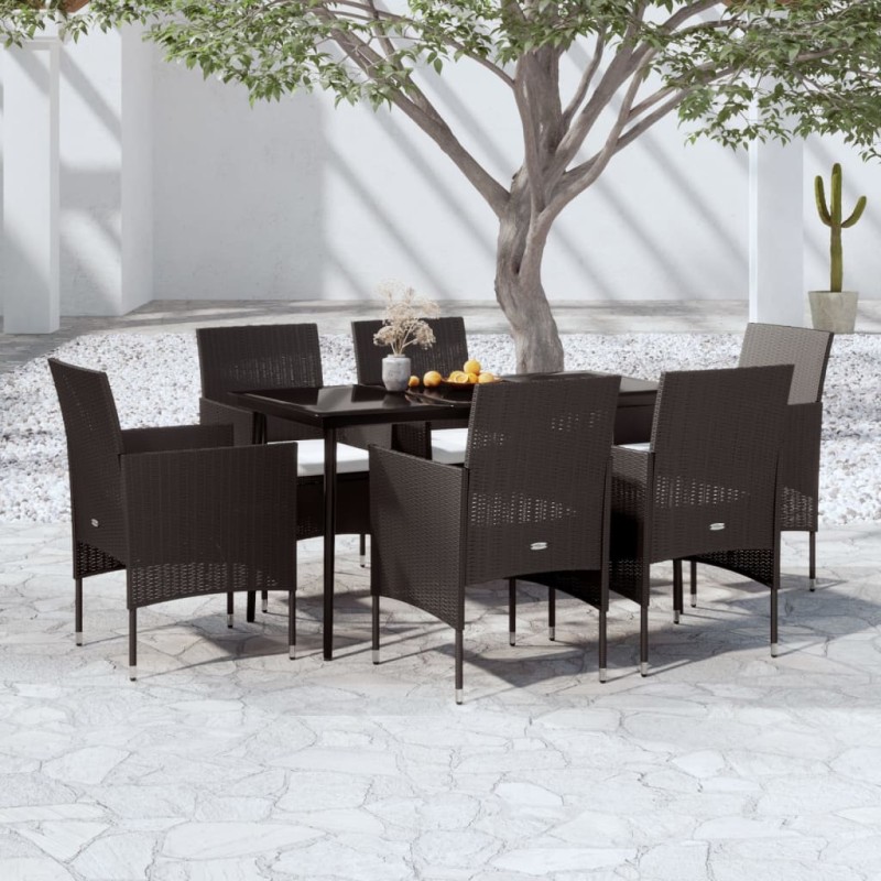 vidaXL Set da Pranzo da Giardino 7 pz con Cuscini Nero vidaXL Set da Pranzo da Giardino 7 pz con Cuscini Nero
