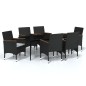 vidaXL Set Mobili da Pranzo da Giardino con Cuscini 7 pz Nero vidaXL Set Mobili da Pranzo da Giardino con Cuscini 7 pz Nero