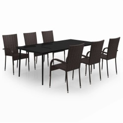 vidaXL Set da Pranzo per Giardino 7 pz con Cuscini Marrone e Nero