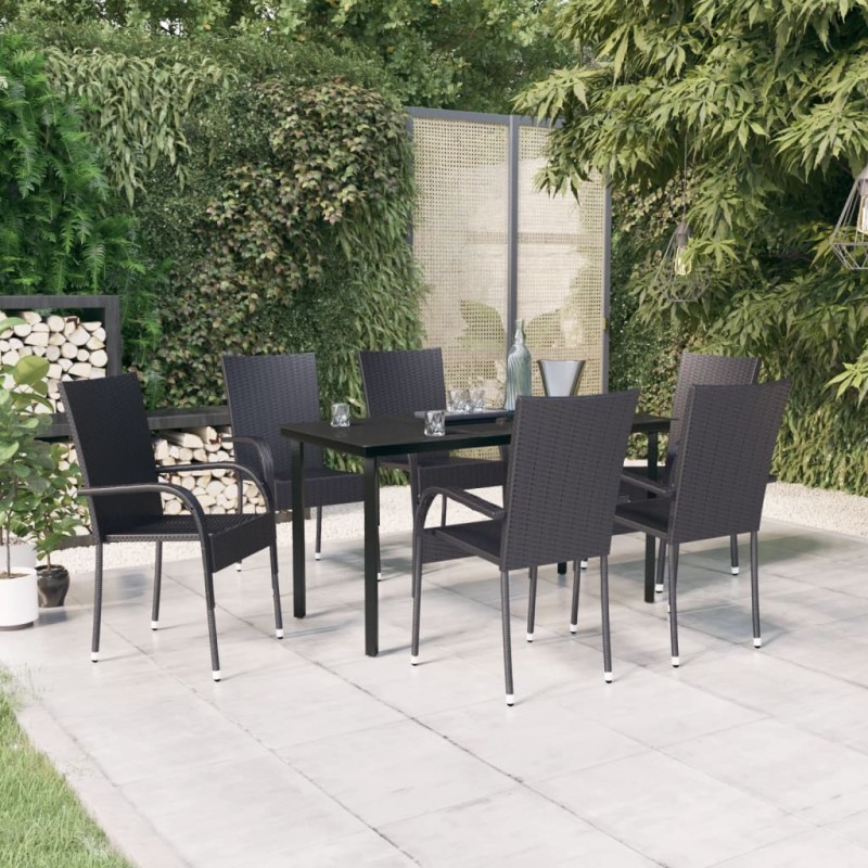 vidaXL Set Mobili da Pranzo per Giardino 7 pz Nero vidaXL Set Mobili da Pranzo per Giardino 7 pz Nero