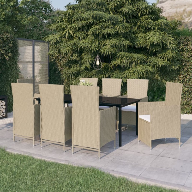 vidaXL Set Mobili da Pranzo da Giardino 9 pz con Cuscini Beige vidaXL Set Mobili da Pranzo da Giardino 9 pz con Cuscini Beige