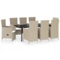 vidaXL Set Mobili da Pranzo da Giardino 9 pz con Cuscini Beige vidaXL Set Mobili da Pranzo da Giardino 9 pz con Cuscini Beige