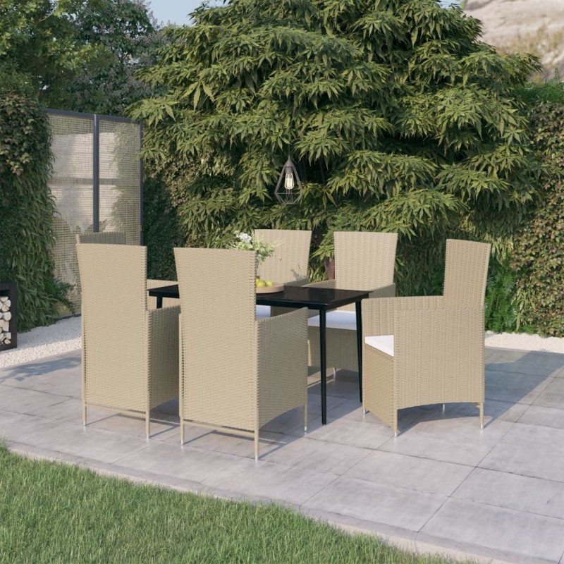 vidaXL Set Mobili da Pranzo per Giardino con Cuscini 7 pz Beige vidaXL Set Mobili da Pranzo per Giardino con Cuscini 7 pz Beige