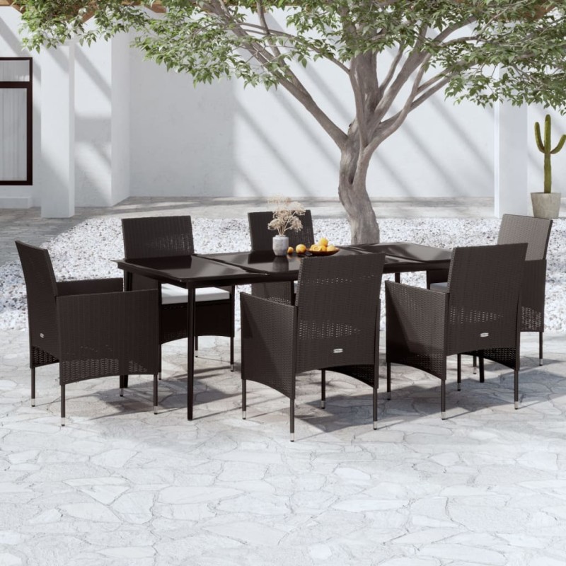 vidaXL Set da Pranzo da Giardino 7 pz con Cuscini Nero vidaXL Set da Pranzo da Giardino 7 pz con Cuscini Nero