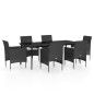 vidaXL Set da Pranzo da Giardino 7 pz con Cuscini Nero vidaXL Set da Pranzo da Giardino 7 pz con Cuscini Nero