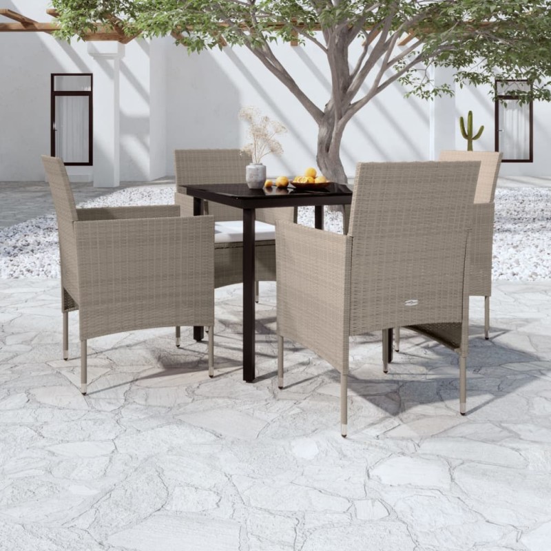vidaXL Set da Pranzo da Giardino 5 pz con Cuscini Beige e Nero vidaXL Set da Pranzo da Giardino 5 pz con Cuscini Beige e Nero