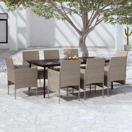 vidaXL Set da Pranzo da Giardino con Cuscini 9 pz in Beige e Nero