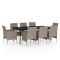 vidaXL Set da Pranzo da Giardino con Cuscini 9 pz in Beige e Nero vidaXL Set da Pranzo da Giardino con Cuscini 9 pz in Beige e Nero
