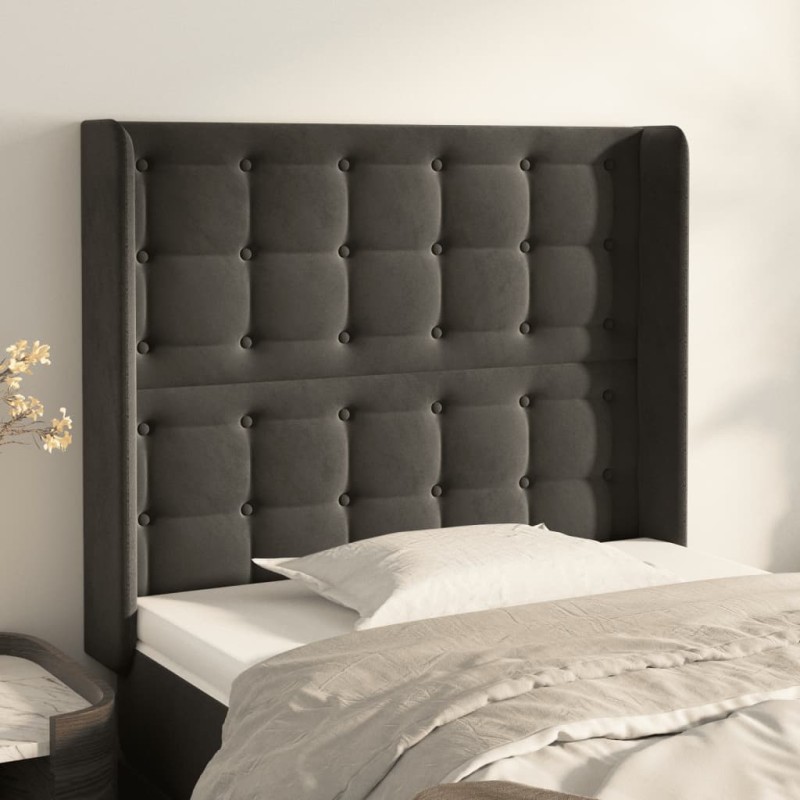 Testiera ad Orecchio Grigio Scuro 83x16x118/128 cm in Velluto Testiera ad Orecchio Grigio Scuro 83x16x118/128 cm in Velluto
