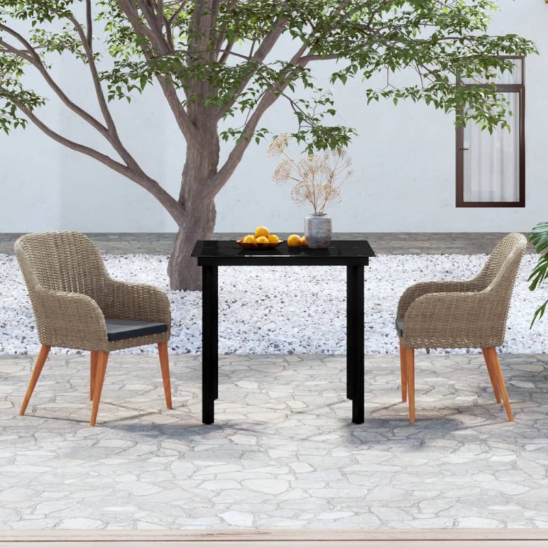 vidaXL Set da Pranzo per Giardino 3 pz con Cuscini Marrone vidaXL Set da Pranzo per Giardino 3 pz con Cuscini Marrone