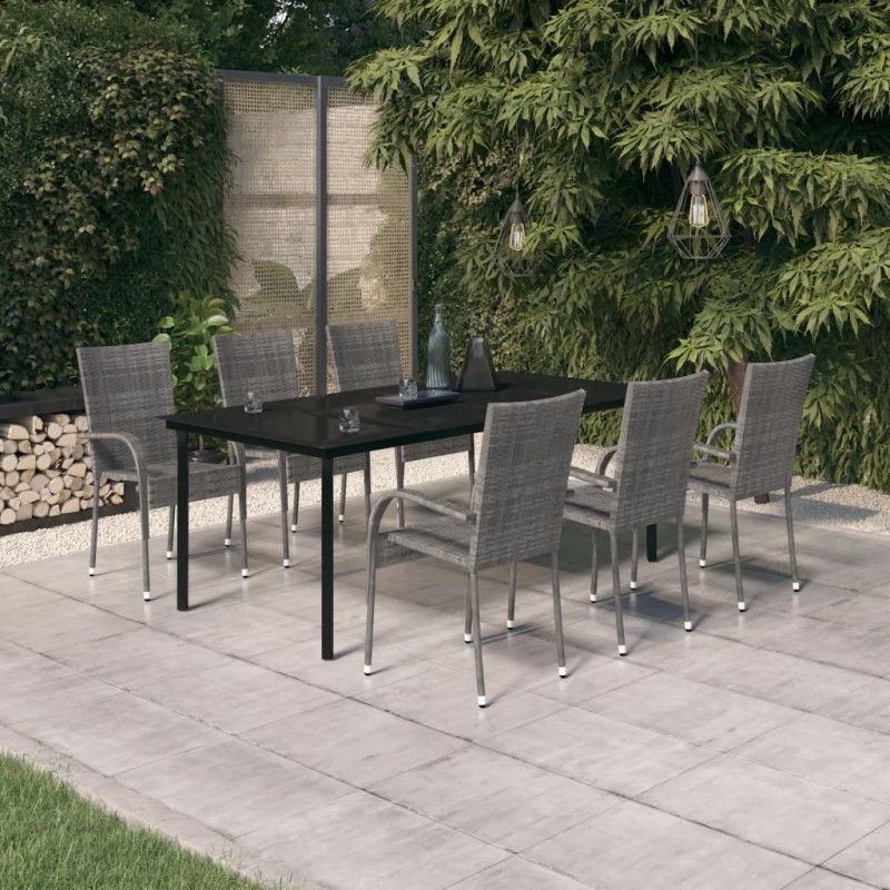 vidaXL Set da Pranzo per Giardino 7 pz con Cuscini Grigio e Nero vidaXL Set da Pranzo per Giardino 7 pz con Cuscini Grigio e Nero
