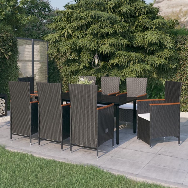 vidaXL Set Mobili da Pranzo da Giardino 9 pz con Cuscini Nero vidaXL Set Mobili da Pranzo da Giardino 9 pz con Cuscini Nero