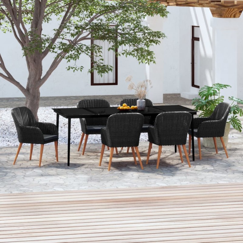 vidaXL Set Mobili da Pranzo per Giardino 7 pz con Cuscini Nero vidaXL Set Mobili da Pranzo per Giardino 7 pz con Cuscini Nero