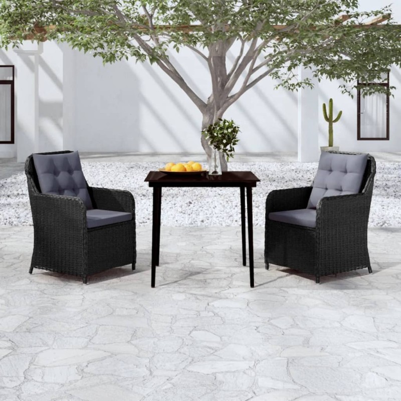 vidaXL Set Mobili da Pranzo per Giardino 3 pz Nero
