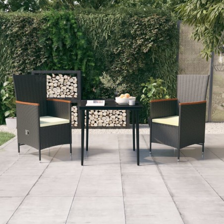 vidaXL Set da Pranzo da Giardino Nero 3 pz con Cuscini