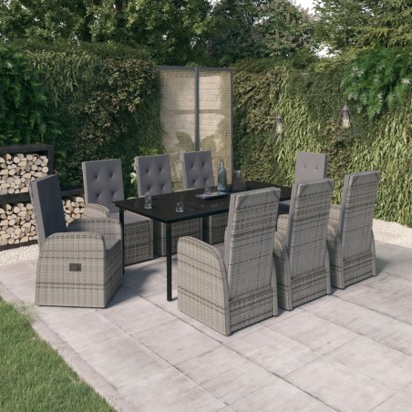 vidaXL Set Mobili da Pranzo da Giardino 9 pz con Cuscini Grigio