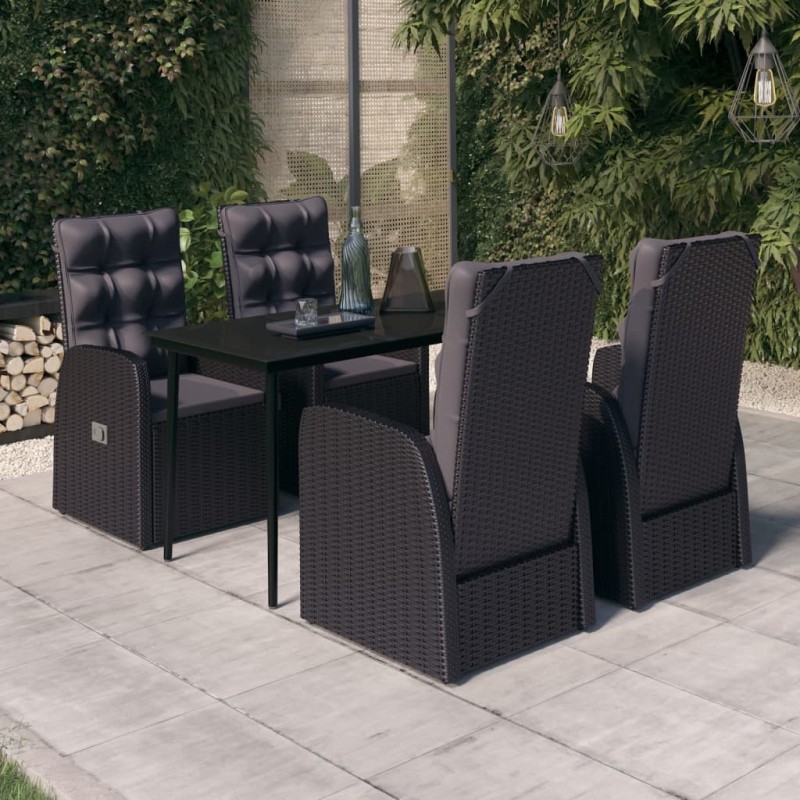 Set da Pranzo da Giardino 5 pz con Cuscini Nero Set da Pranzo da Giardino 5 pz con Cuscini Nero