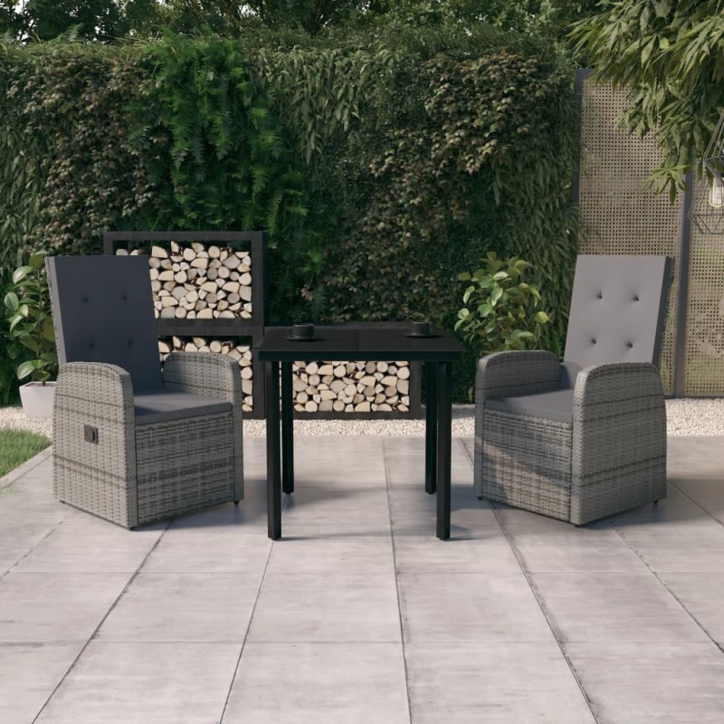 Set Mobili da Pranzo per Giardino 3 pz con Cuscini Grigio Set Mobili da Pranzo per Giardino 3 pz con Cuscini Grigio