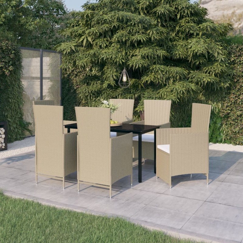 Set Mobili da Pranzo per Giardino con Cuscini 7 pz Beige Set Mobili da Pranzo per Giardino con Cuscini 7 pz Beige