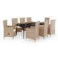 Set Mobili da Pranzo da Giardino 9 pz con Cuscini Beige Set Mobili da Pranzo da Giardino 9 pz con Cuscini Beige