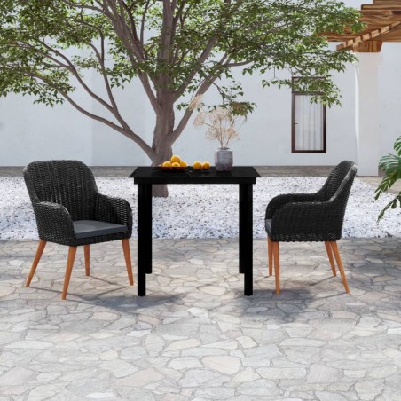 Set da Pranzo per Giardino 3 pz con Cuscini Nero