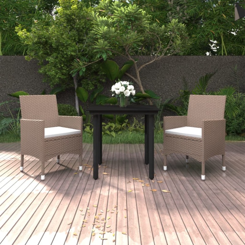 Set da Pranzo da Giardino 3 pz con Cuscini Polyrattan e Vetro Set da Pranzo da Giardino 3 pz con Cuscini Polyrattan e Vetro