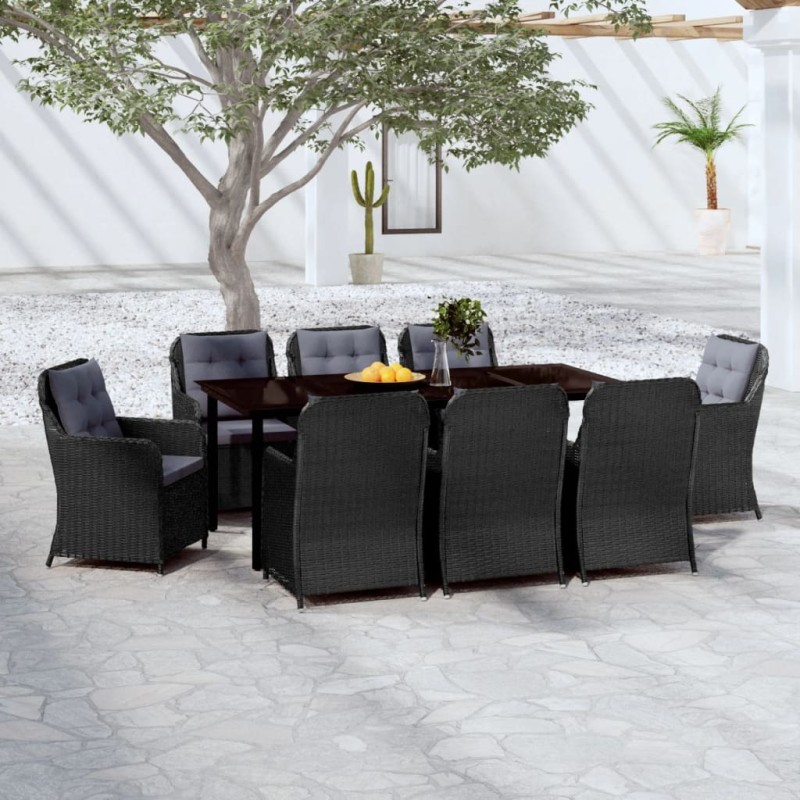 Set Mobili da Pranzo per Giardino 9 pz Nero Set Mobili da Pranzo per Giardino 9 pz Nero