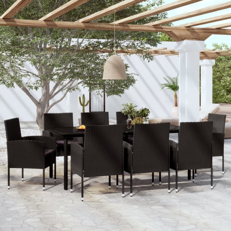 Set Mobili da Pranzo per Giardino 9 pz Nero Set Mobili da Pranzo per Giardino 9 pz Nero