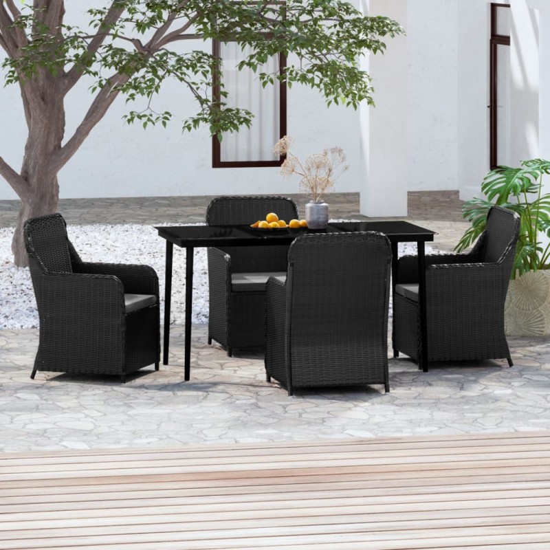 Set da Pranzo per Giardino 5 pz con Cuscini Nero Set da Pranzo per Giardino 5 pz con Cuscini Nero
