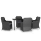 Set da Pranzo per Giardino 5 pz con Cuscini Nero Set da Pranzo per Giardino 5 pz con Cuscini Nero
