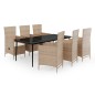 Set Mobili da Pranzo da Giardino 7 pz con Cuscini Beige