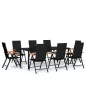 Set da Pranzo per Giardino 9 pz con Cuscini Nero Set da Pranzo per Giardino 9 pz con Cuscini Nero