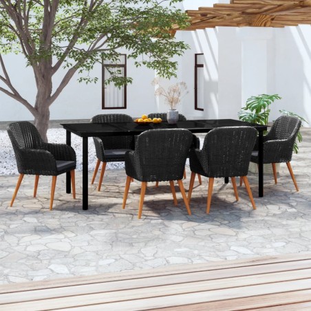 Set Mobili da Pranzo per Giardino 7 pz con Cuscini Nero