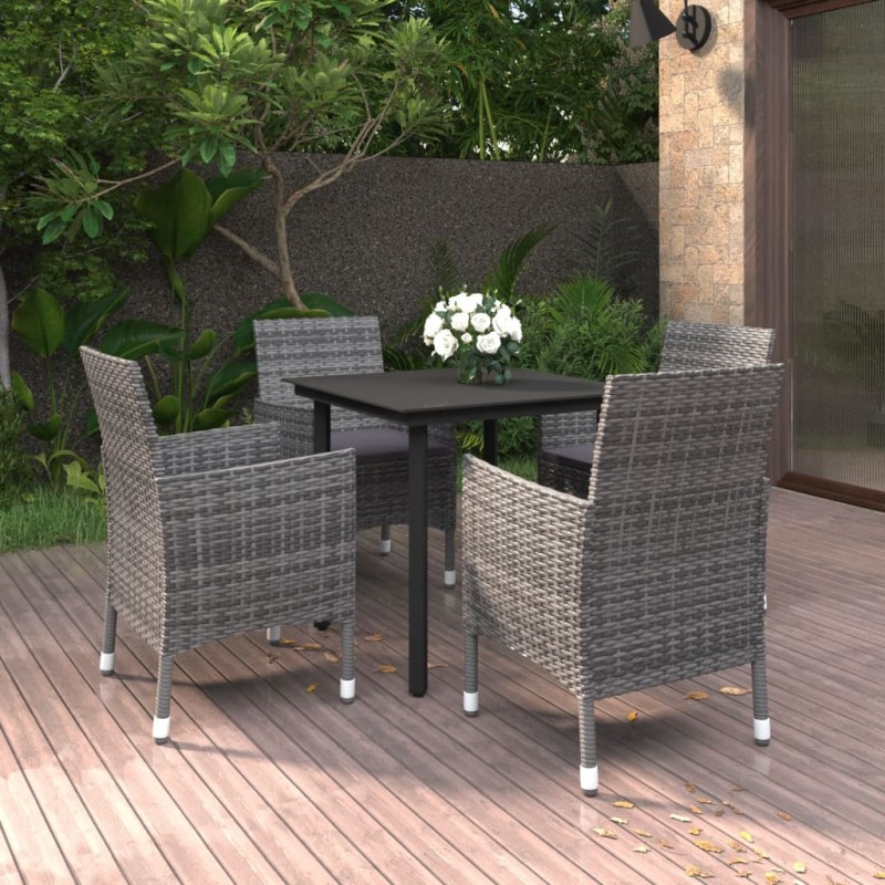 Set da Pranzo da Giardino 5 pz con Cuscini Polyrattan e Vetro Set da Pranzo da Giardino 5 pz con Cuscini Polyrattan e Vetro