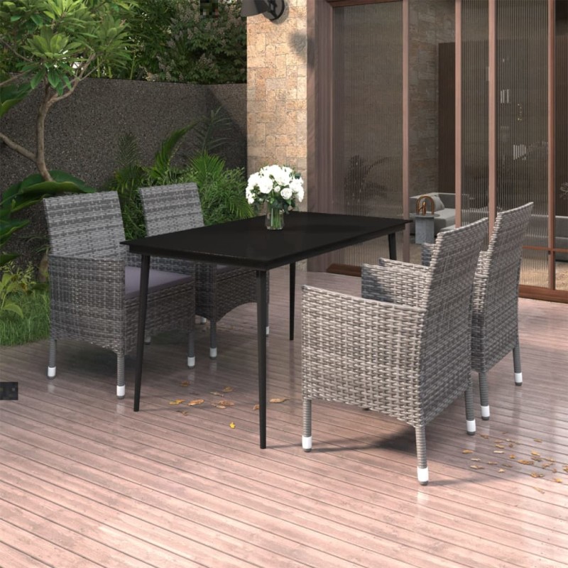 Set da Pranzo per Giardino 5 pz con Cuscini Polyrattan e Vetro Set da Pranzo per Giardino 5 pz con Cuscini Polyrattan e Vetro