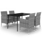 Set da Pranzo per Giardino 5 pz con Cuscini Polyrattan e Vetro Set da Pranzo per Giardino 5 pz con Cuscini Polyrattan e Vetro