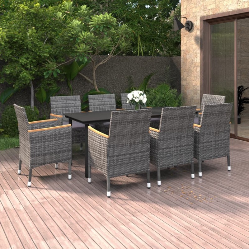 Set da Pranzo da Giardino con Cuscini 9 pz Polyrattan e Vetro Set da Pranzo da Giardino con Cuscini 9 pz Polyrattan e Vetro