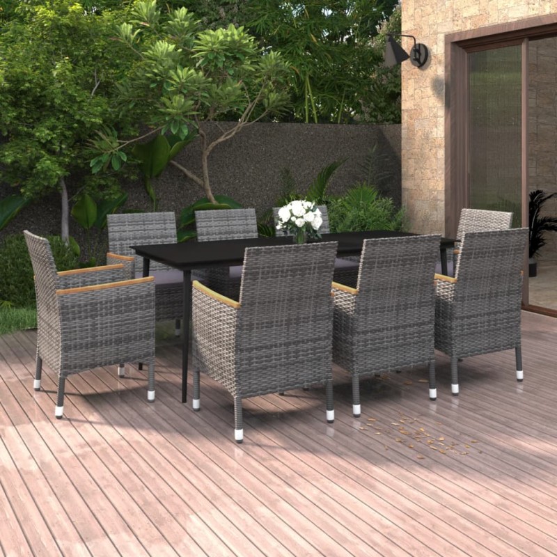 Set da Pranzo per Giardino 9 pz con Cuscini Polyrattan e Vetro Set da Pranzo per Giardino 9 pz con Cuscini Polyrattan e Vetro