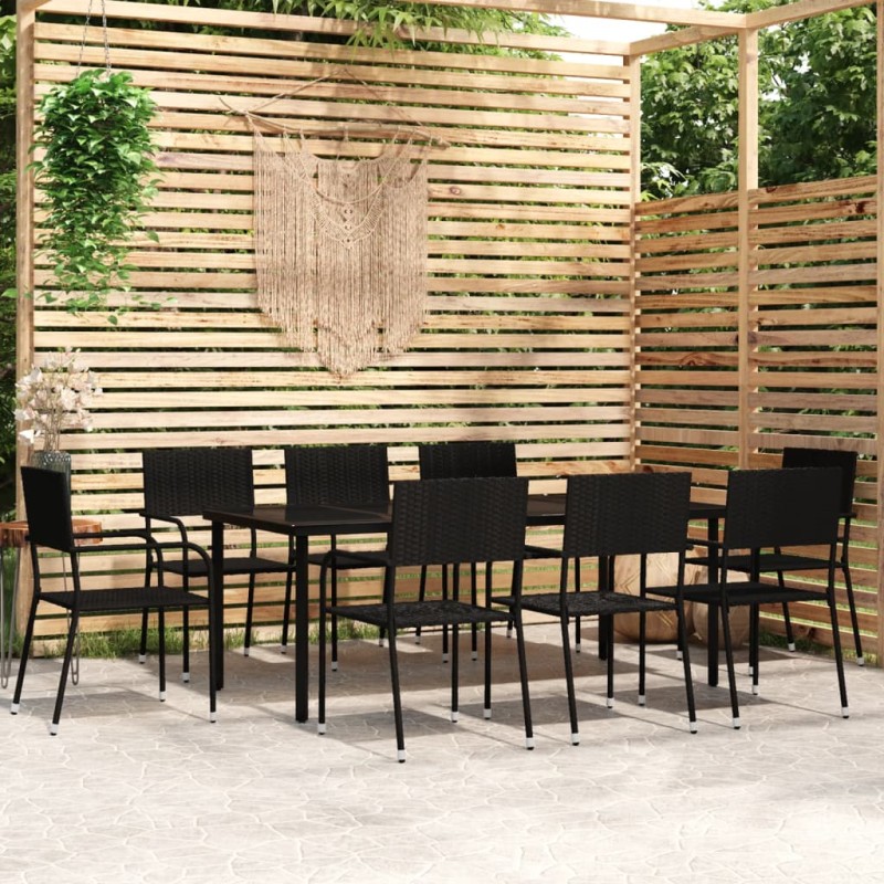 Set Mobili da Pranzo da Giardino 9 pz Nero Set Mobili da Pranzo da Giardino 9 pz Nero